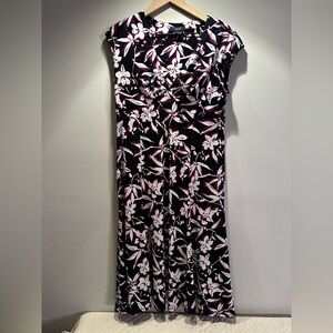 Chaps Black and White Dress with Pink Accents